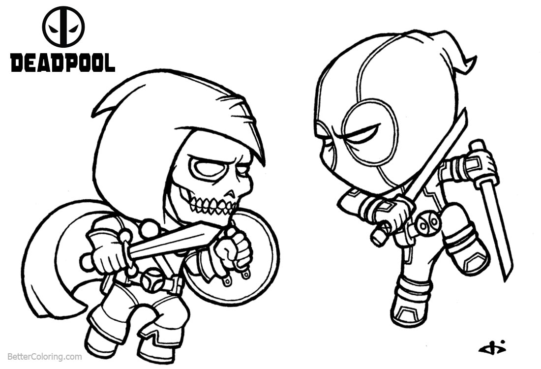 Baby Deadpool Coloring Pages Fight Against Ghost - Free Printable