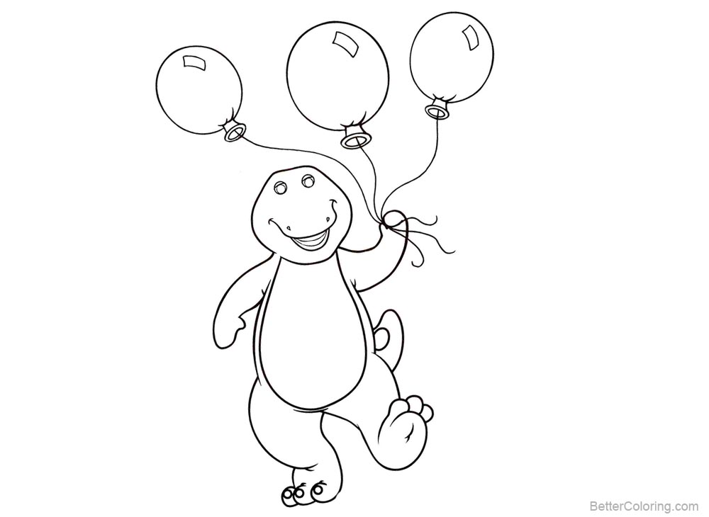Barney Coloring Pages Balloons printable for free