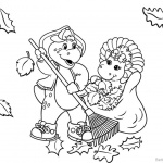 Barney Coloring Pages Clean the Leaves