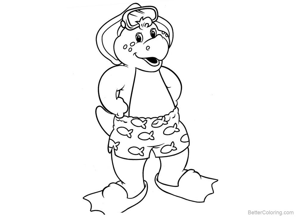 Barney Coloring Pages Diving printable for free