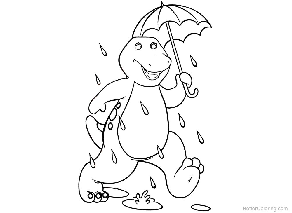Barney Coloring Pages It’s Raining printable for free