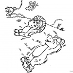 Barney Coloring Pages Lying on the Grass