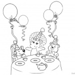 Barney Coloring Pages Party with Balloons