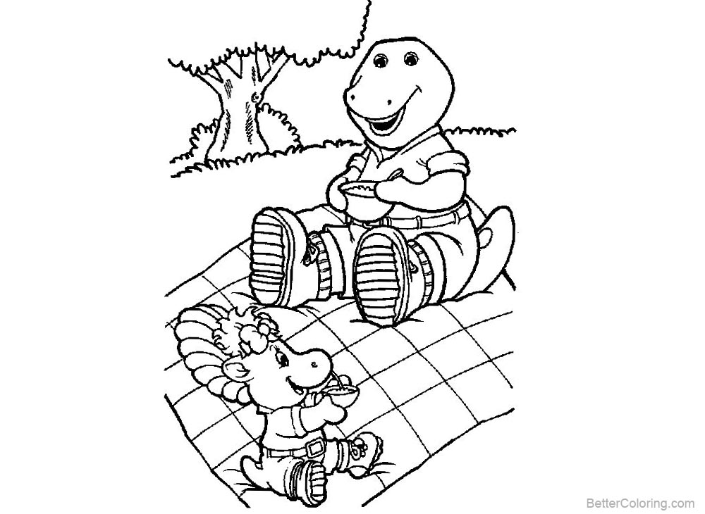 Barney Coloring Pages Picnic printable for free