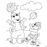 Barney Coloring Pages Play Ball on The Beach