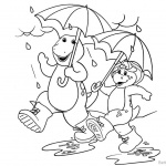 Barney Coloring Pages Walk in The Rain