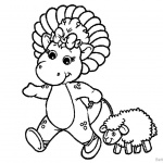 Barney Coloring Pages with A Little Sheep