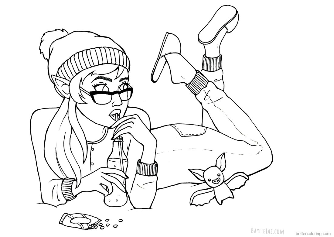 Baylee Jae Coloring Pages Girl is Drinking printable for free