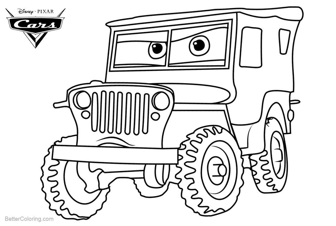 Cars 3 Pixar Coloring Pages Sarge - Free Printable Coloring Pages