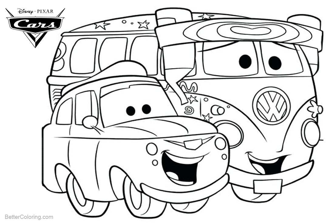 Cars Pixar Coloring Pages Fillmore and Luigi printable for free