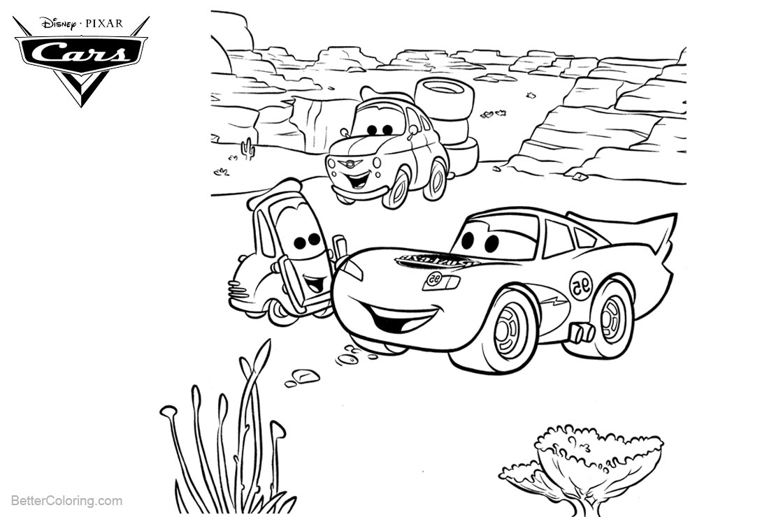 Cars Pixar Coloring Pages In the Desert printable for free