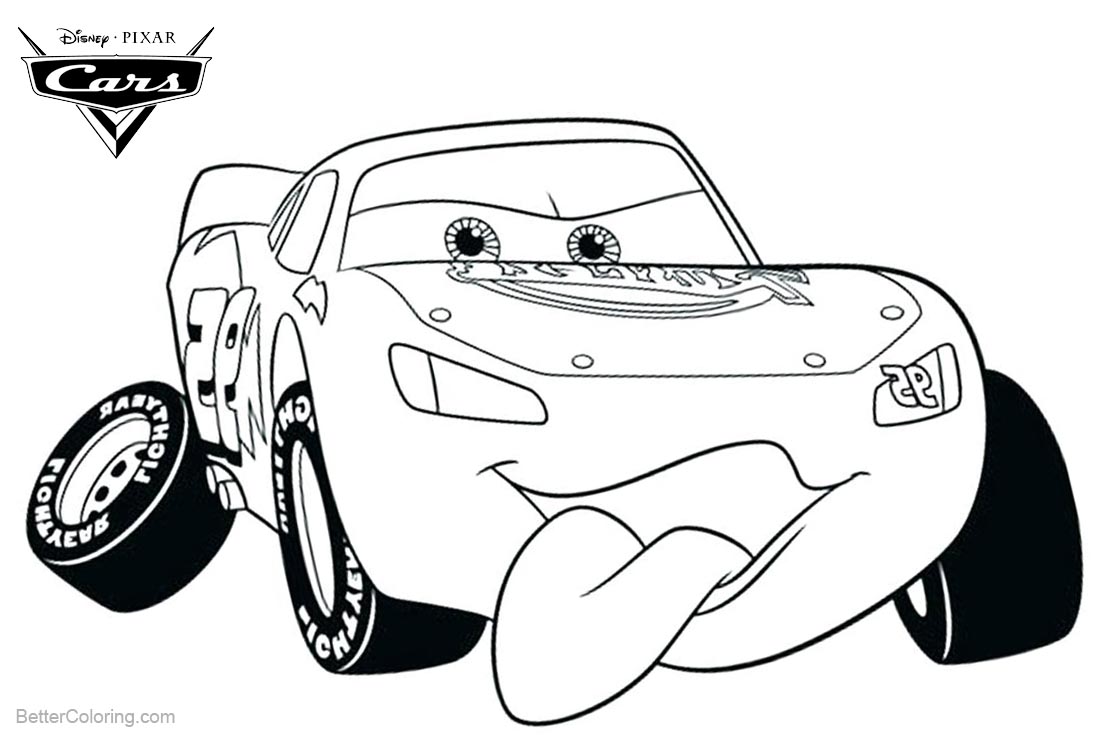 Cars Pixar Coloring Pages Lightning McQueen Line Drawing Free