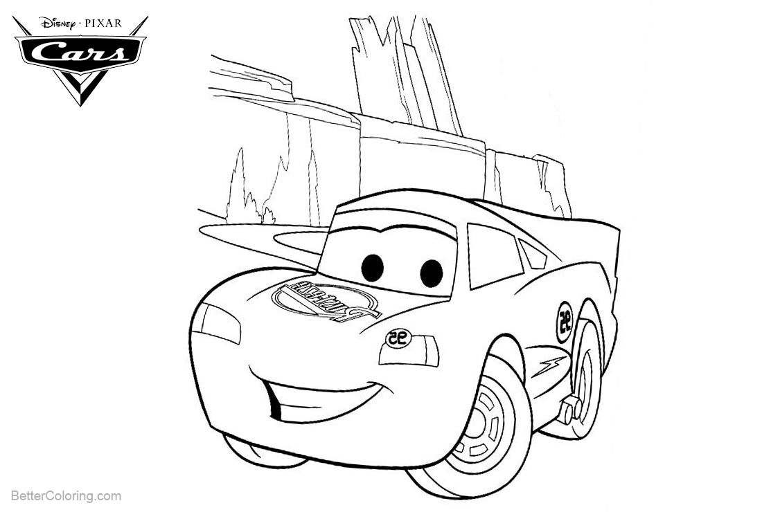 Cars Pixar Coloring Pages Lightning McQueen in the Moutains printable for free