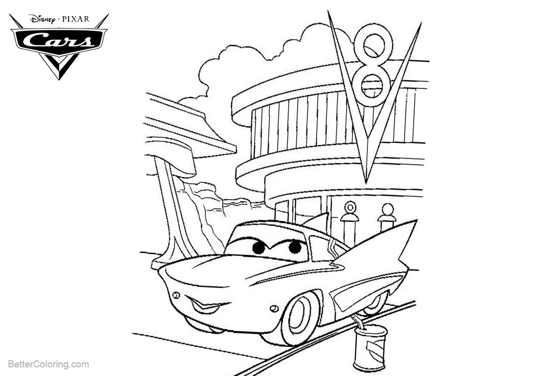 Cars Pixar Coloring Pages Lineart Black and White printable for free