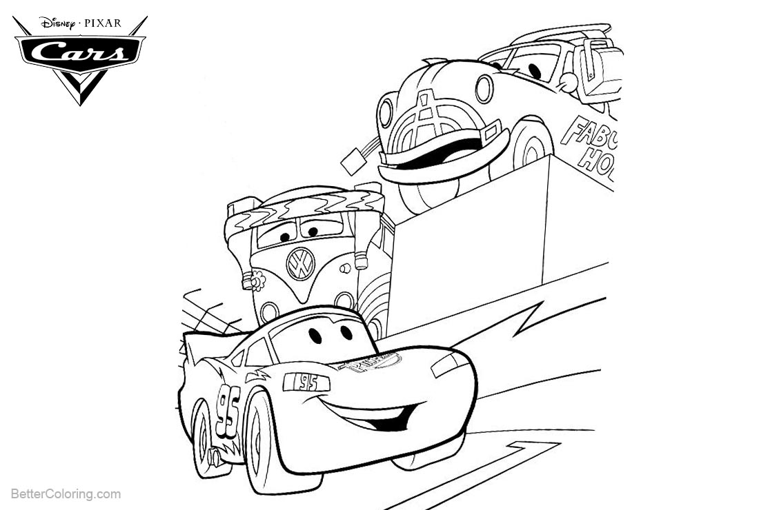 Cars Pixar Coloring Pages Race Winners printable for free