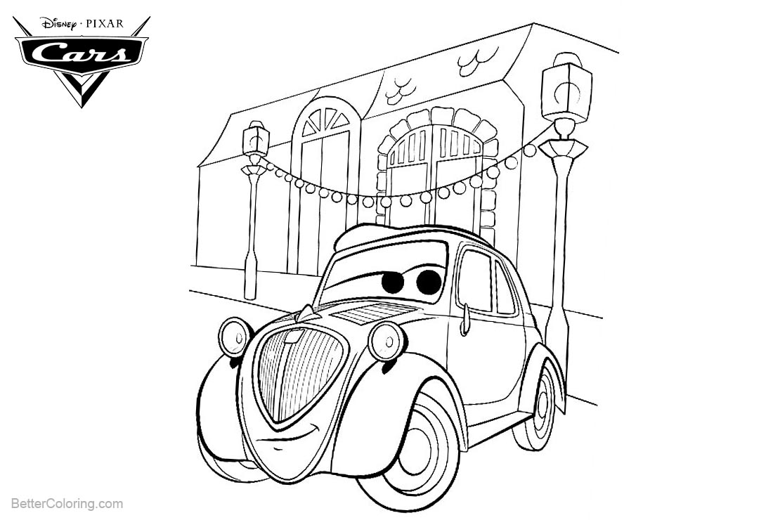 Cars Pixar Coloring Pages Uncle Topolino printable for free