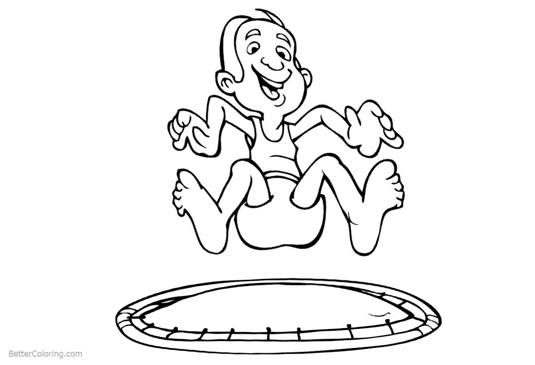 Cartoon Gymnastics Coloring Pages Trampoline printable for free