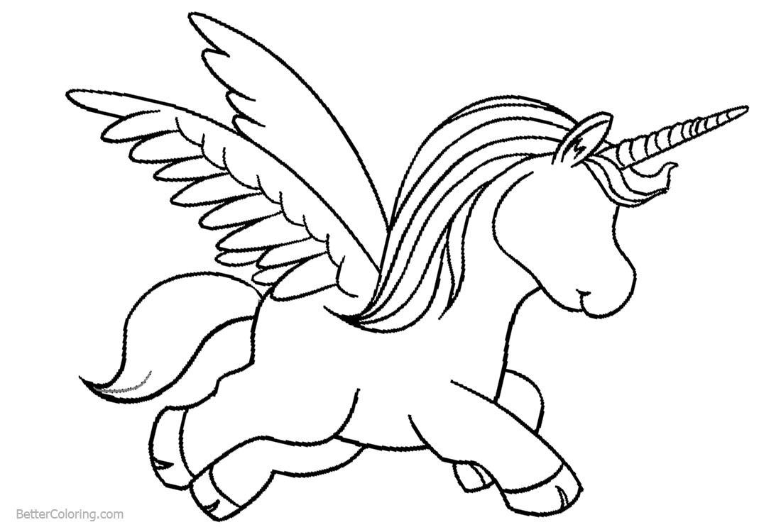 Cartoon Unicorn Coloring Pages with Wings - Free Printable Coloring Pages