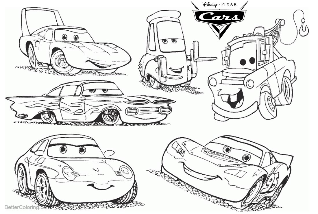 Characters from Cars Pixar Coloring Pages printable for free