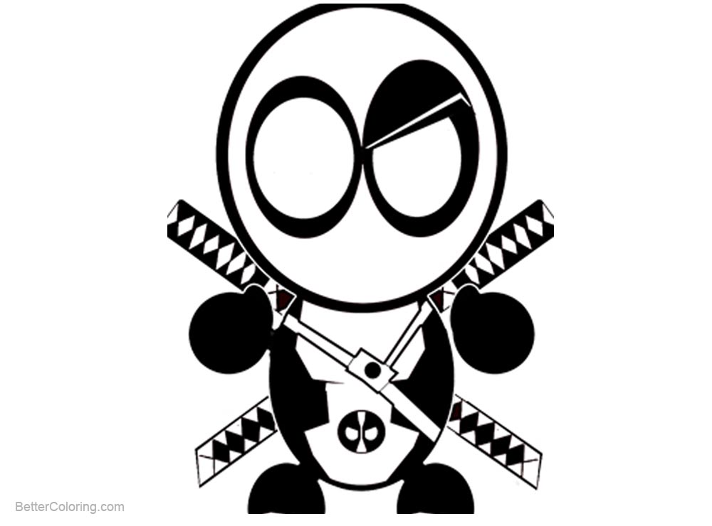 Free Chibi Deadpool Coloring Pages Cartoon Drawing Black and White printable