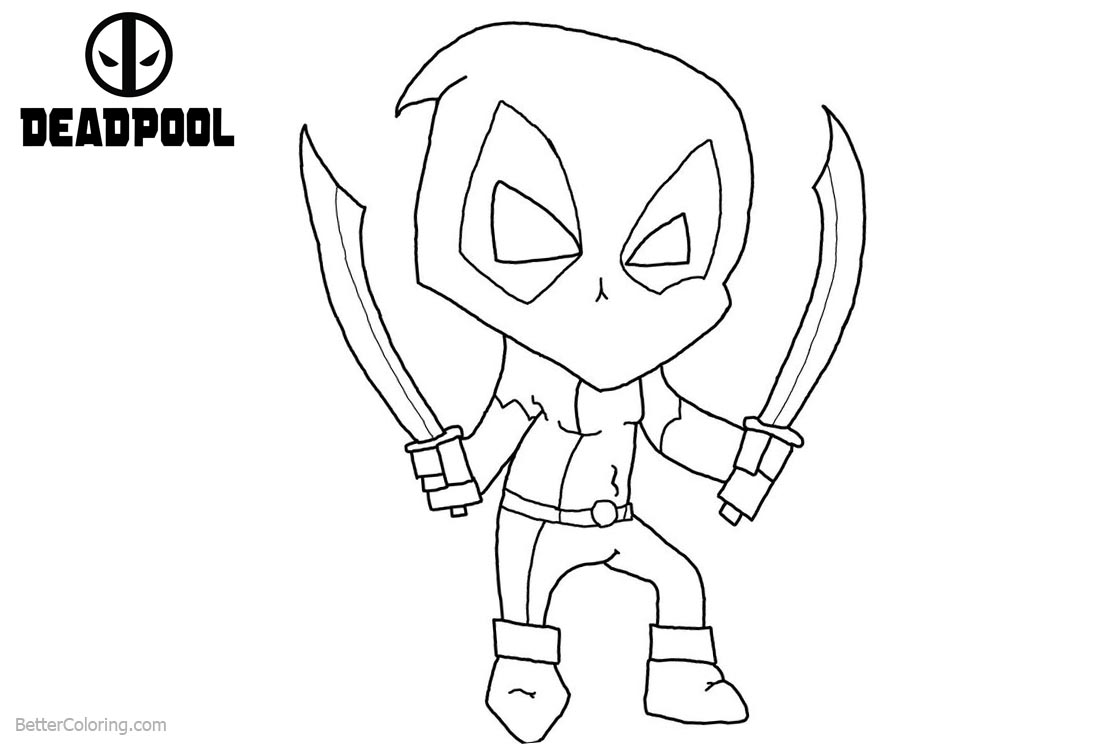 Chibi Deadpool Coloring Pages Line Art printable for free