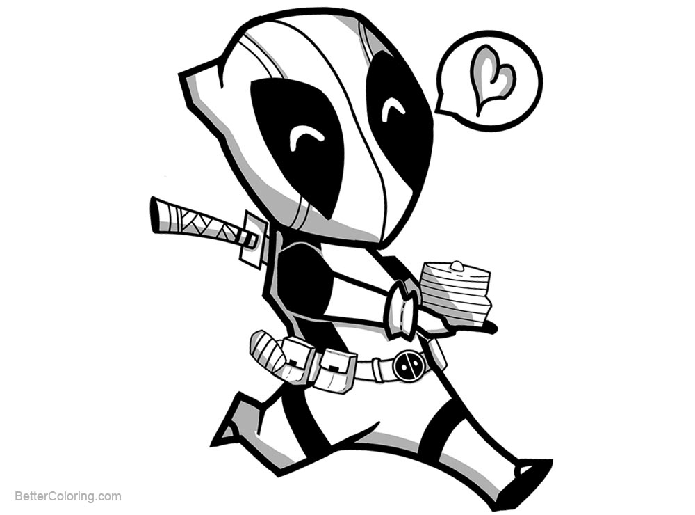 Free Chibi Deadpool Coloring Pages Marvel Superhero Lineart printable