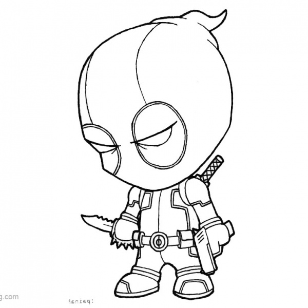 Marvel Chibi Deadpool Coloring Pages with A Bag - Free Printable