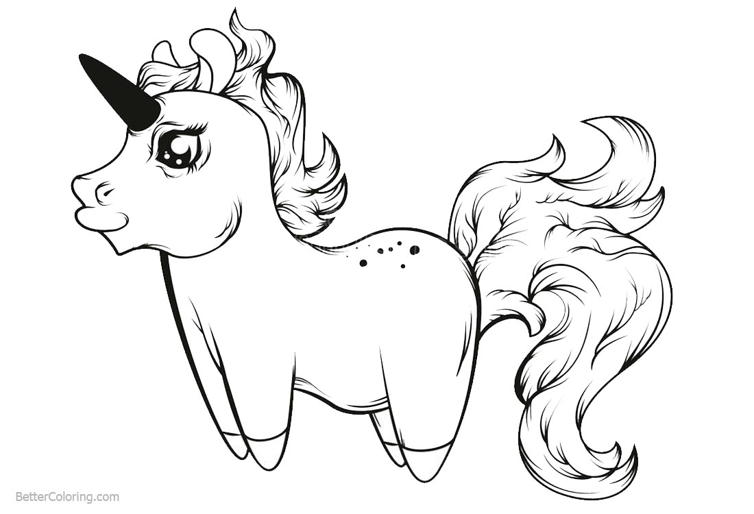 Chibi Unicorn Coloring Pages Cartoon Style printable for free