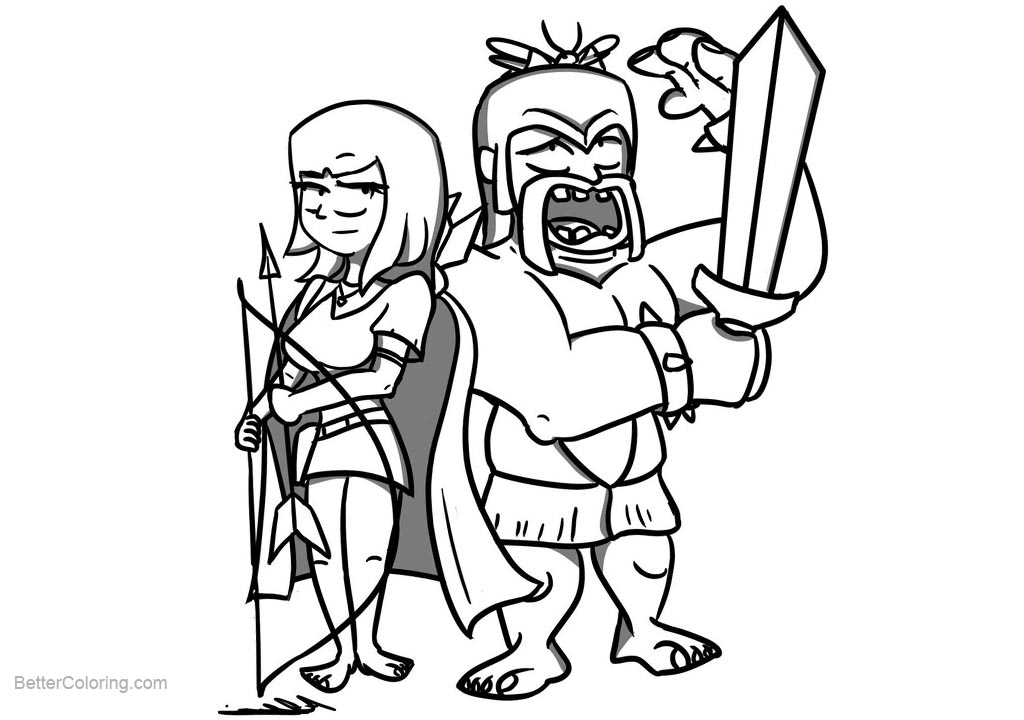 Free Clash Royale Coloring Pages Barbarian and Archer by toonbeast printable