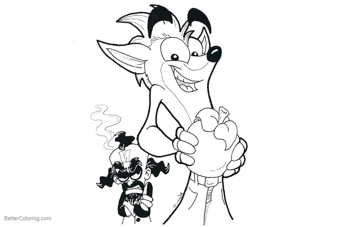 Free Crash Bandicoot Coloring Pages with Fruit printable
