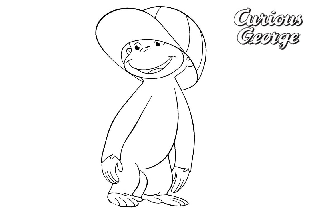 Curious George Coloring Pages Cute Hat printable for free