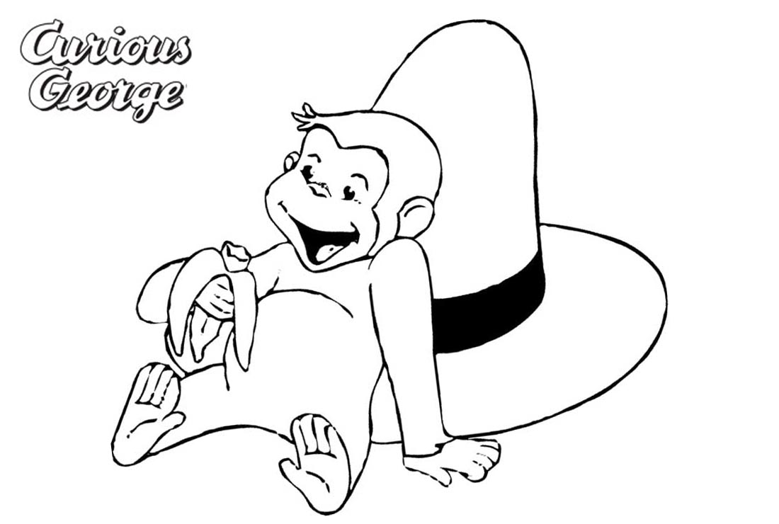 Curious George Coloring Pages Eating Food printable for free