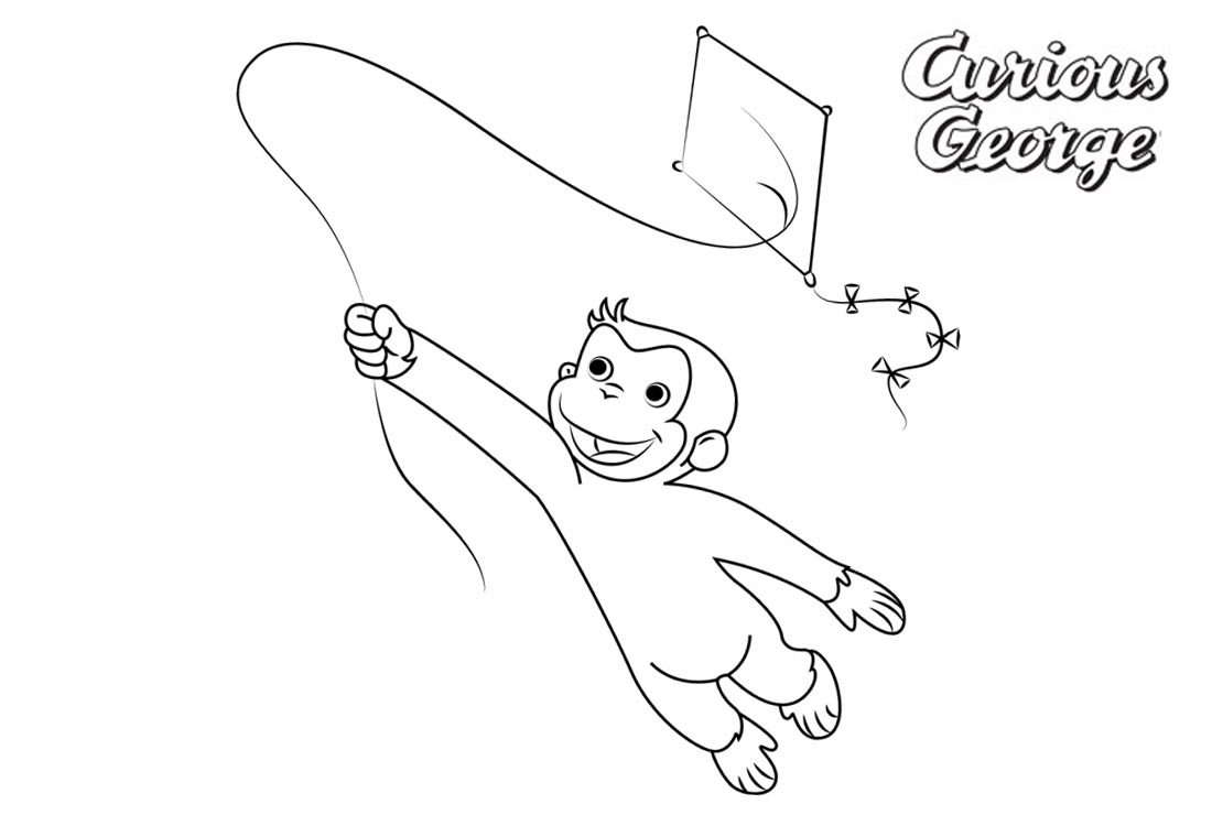 Curious George Coloring Pages Fly Kite printable for free
