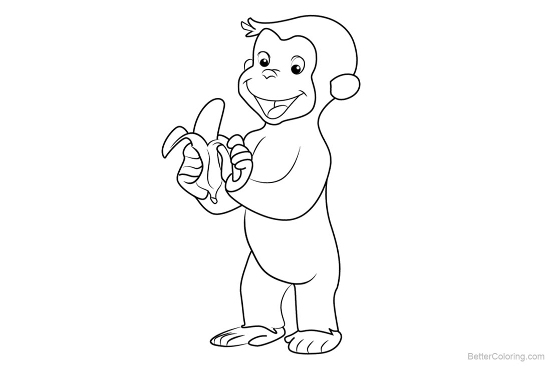 Curious George Coloring Pages Monkey Eating Banana - Free Printable