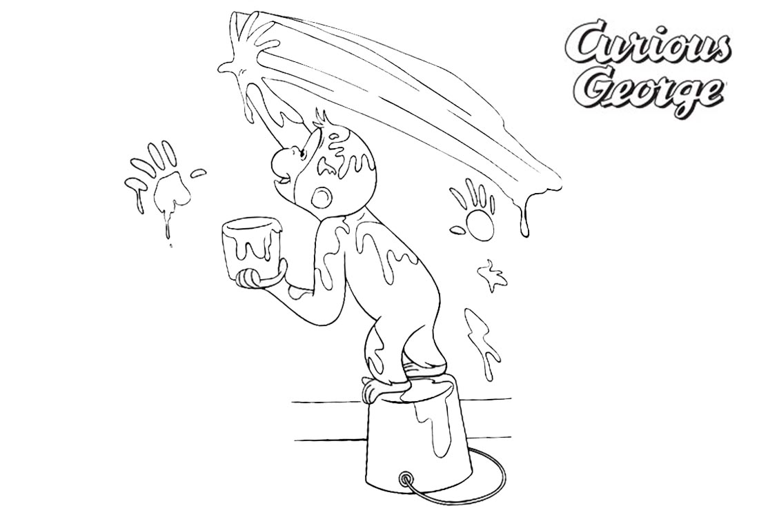 Curious George Coloring Pages Painting the Wall printable for free