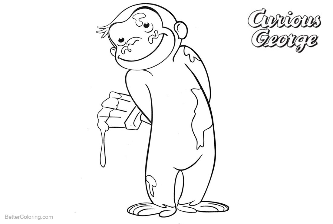 Curious George Coloring Pages Painting with A Brush printable for free