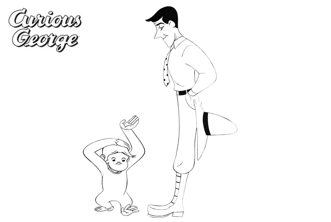 Curious George Coloring Pages Yellow Hat Man Sketch Drawing printable for free