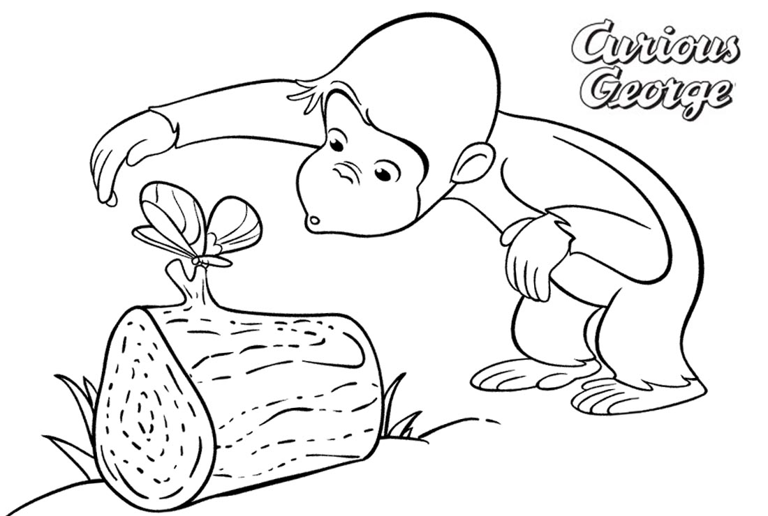 Curious George Coloring Pages with Butterfly printable for free