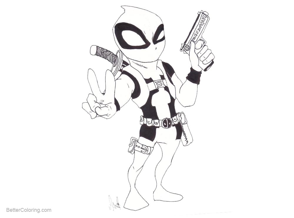 Download Cute Chibi Deadpool Coloring Pages with Gun - Free Printable Coloring Pages