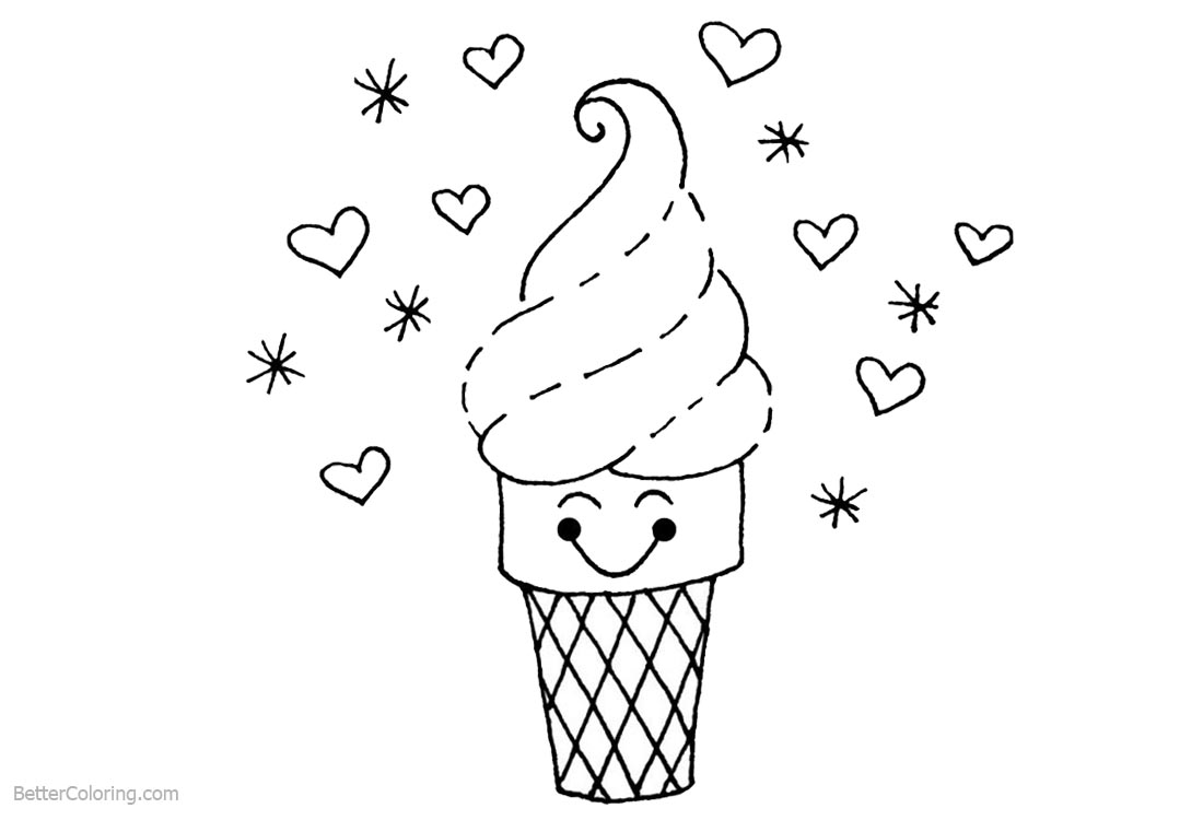 Cute Food Coloring Pages Cartoon Ice Cream - Free Printable Coloring Pages