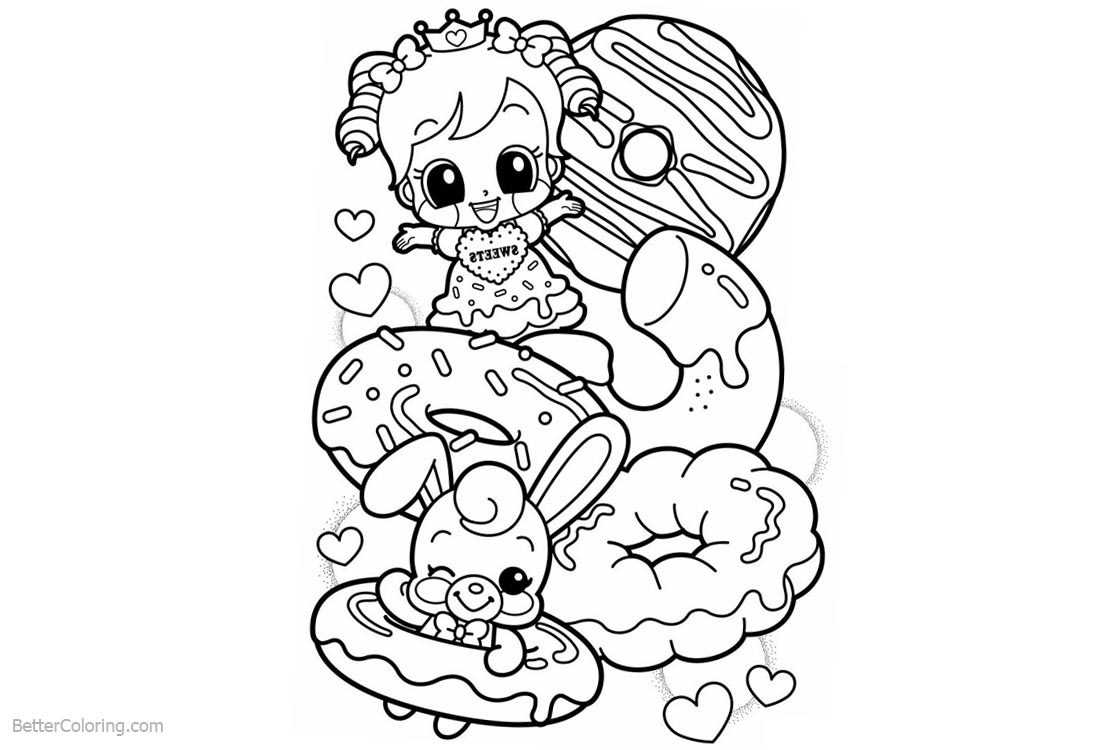 cute food coloring pages girl rabbit and donuts free printable