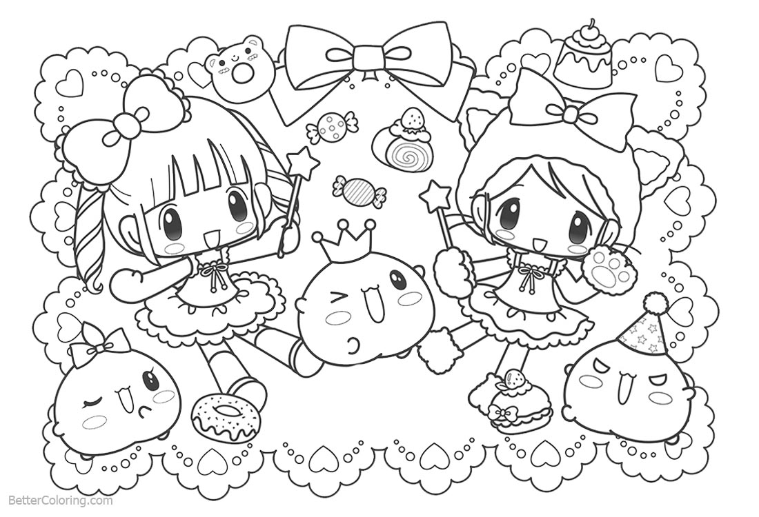 Cute Food Coloring Pages Girls and Candies printable for free