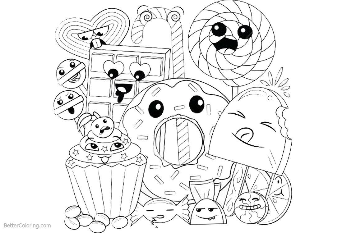 Cute Food Coloring Pages Happy Cartoon Dessert - Free Printable