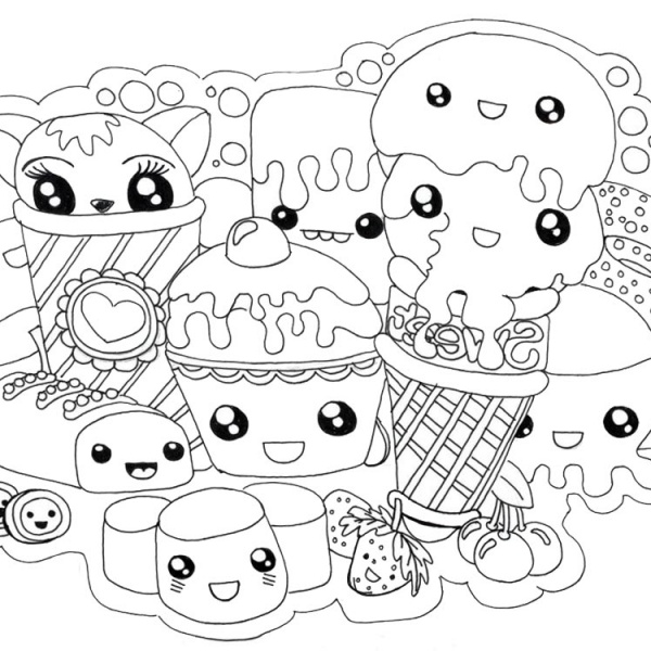 Cute Food Coloring Pages Many Snacks - Free Printable Coloring Pages