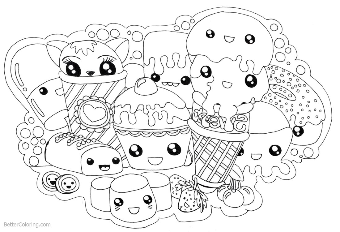 cute food coloring pages kawaii foods free printable