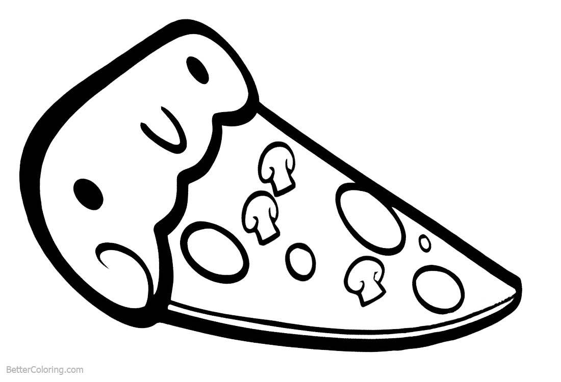 Cute Food Coloring Pages Pizza with Shroom - Free Printable Coloring Pages.