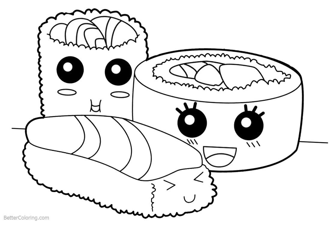 Cute Food Coloring Pages Sushi - Free Printable Coloring Pages