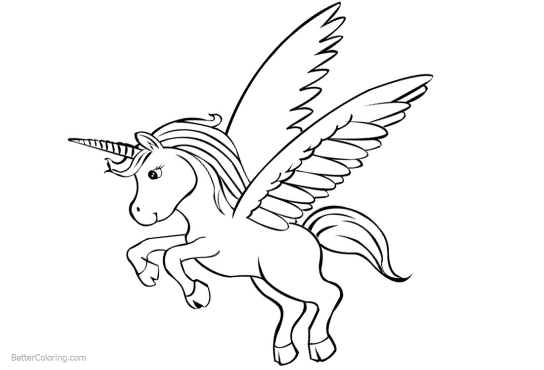 Cute Unicorn Coloring Pages with Wings - Free Printable Coloring Pages