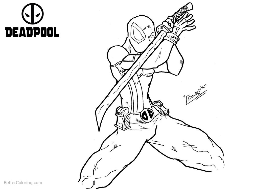 Deadpool Coloring Pages Fanart Line Drawing printable for free