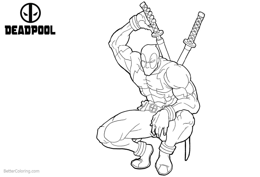 Deadpool Coloring Pages Ready fo Fight with His Katana printable for free